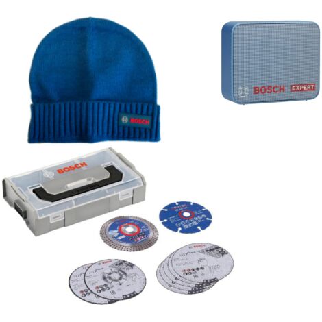 Bosch EXPERT 76mm Trennscheiben Aktionsset inkl. Mini L-Boxx & JBL GO2 Lautsprecher, Beanie