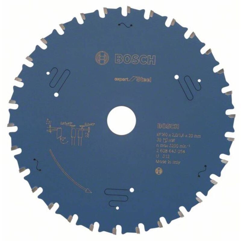 Bosch - Accessories Expert for Steel 2608643054 Lame de scie circulaire 160 x 20 x 1.6 mm Nombre de dents: 60 1 pc(s)