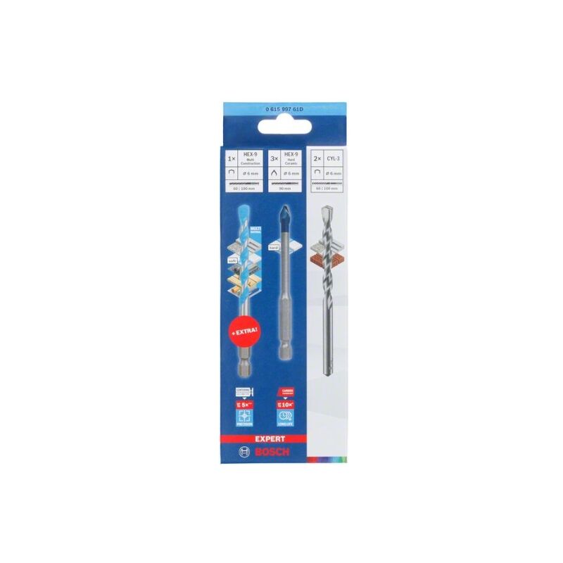 Bosch - Professional Set misto di 5 expert HEX-9 HardCeramic & 1x expert HEX-9 MultiConstruction Drill Bit (per ceramica, MultiConstruction, ø 6 mm,