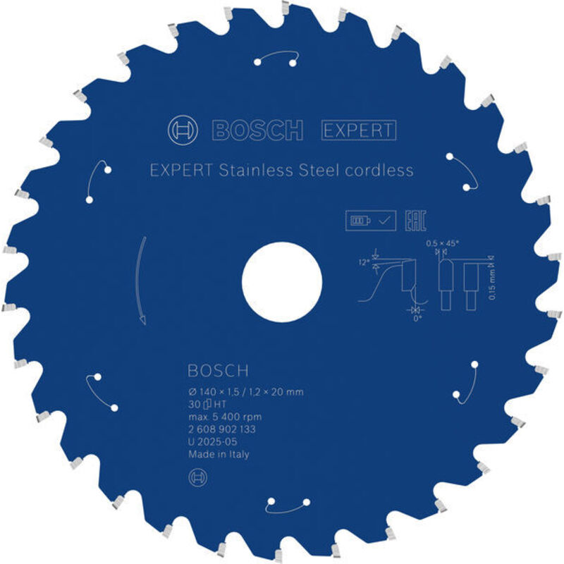 Bosch EXPERT Stainless Steel Circular Saw Blade 140 x1.5/1.2x20mm T30 2608902133