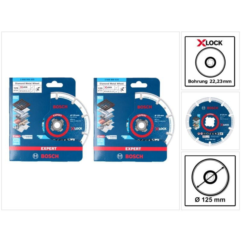 Bosch Professional - Bosch Expert x-lock Disque à tronçonner diamant pour métal, 125 x 22,23 mm pour meuleuse d'angle x-lock, 2 pcs. (2x 2608900533)