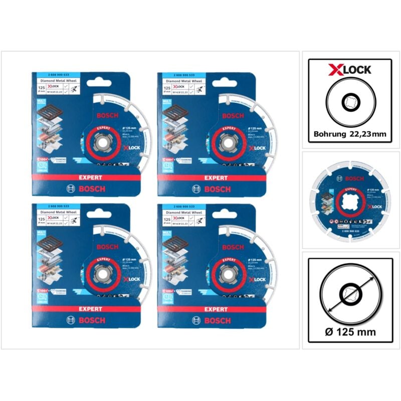 Bosch Professional - Bosch Expert x-lock Disque à tronçonner diamant pour métal, 125 x 22,23 mm pour meuleuse d'angle x-lock, 4 pcs. (4x 2608900533)