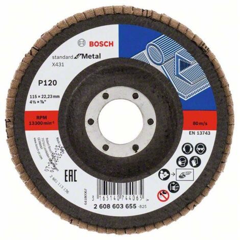 Bosch Fächerschleifscheibe X431 Standard for Metal gewinkelt 115 mm 22,23 mm 120 - 2608603655