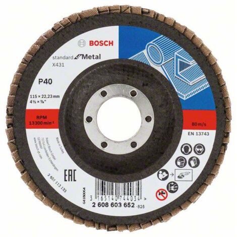 Bosch Fächerschleifscheibe X431 Standard for Metal gewinkelt 115 mm 22,23 mm 40 - 2608603652