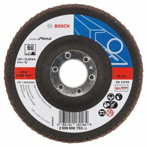 Bosch Fächerschleifscheibe X551, Expert for Metal, gewinkelt, 115 mm, K 60