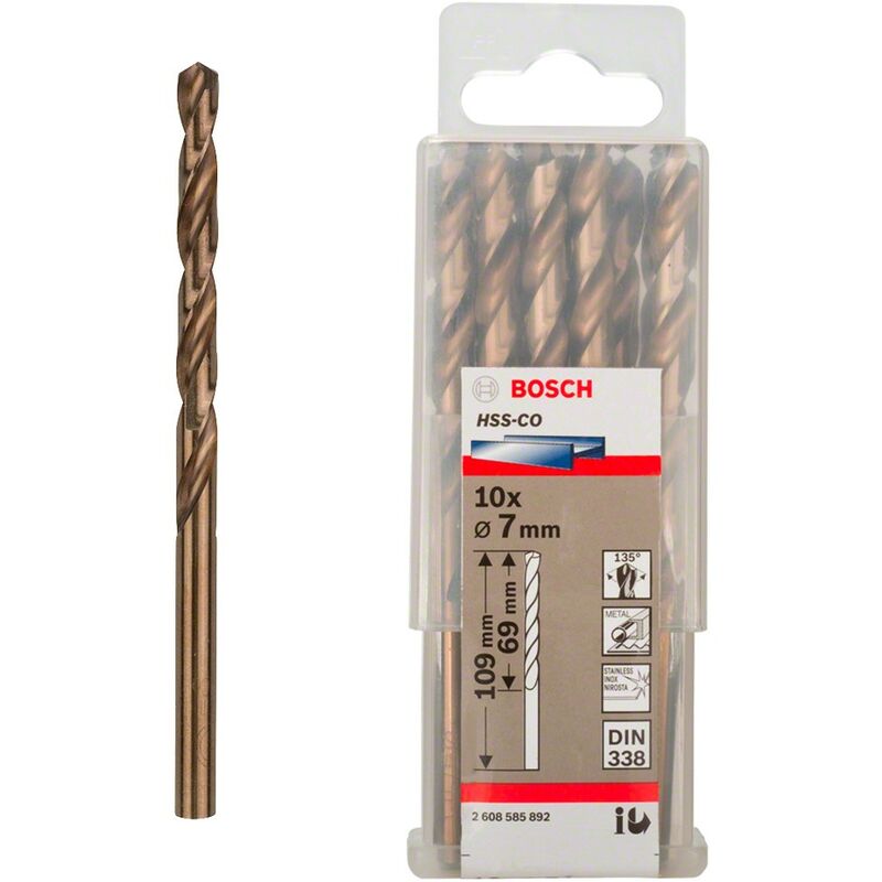 Bosch - Set de 10 forets hélicoïdaux HSS-Co ø 7 x 109 mm (2 608 585 892)