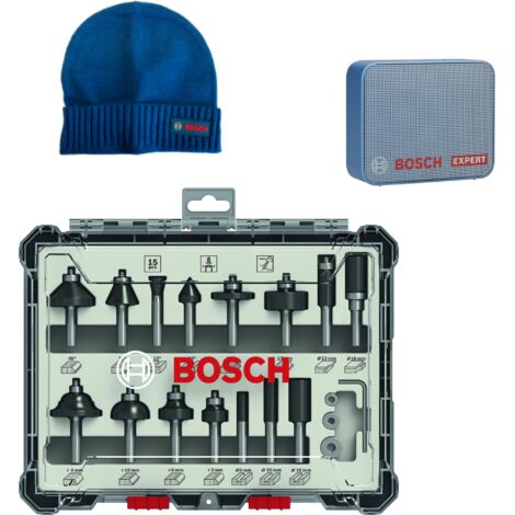 Bosch Fräser Set Mixed 15 teilig 8mm Schaft für Oberfräsen 2607017472 &  JBL GO2 Lautsprecher, Beanie