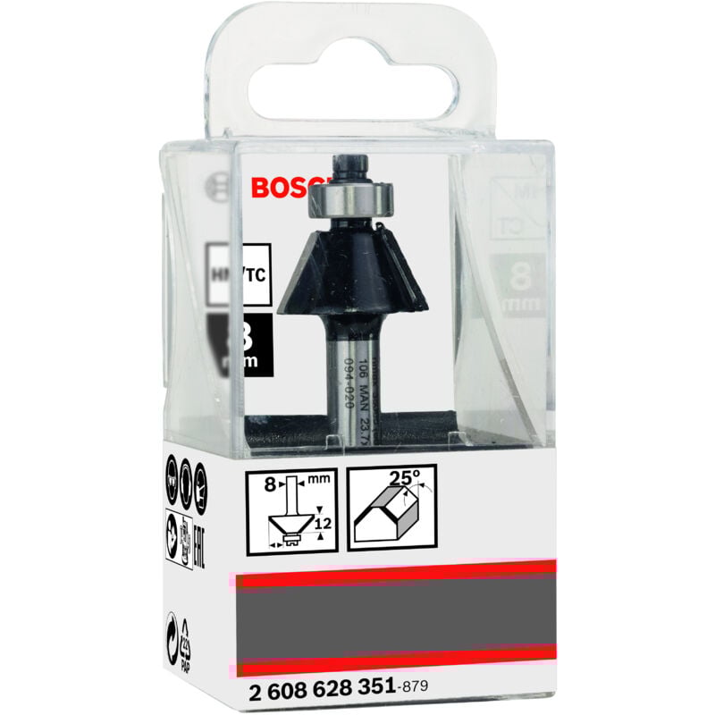 Bosch - Fraise affleurante et biseautée 8 D1 237 b 55 l 12 g 54 25° 2608628351