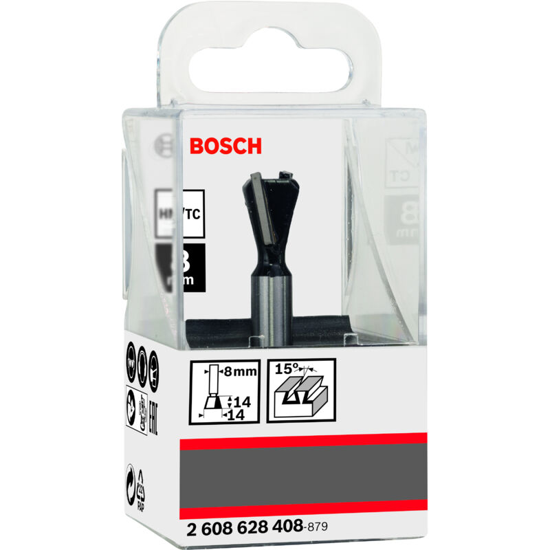

BOSCH 2608628408 Fresa colas milano 8 mm D1 14 mm L 14 mm G 55 mm 15°