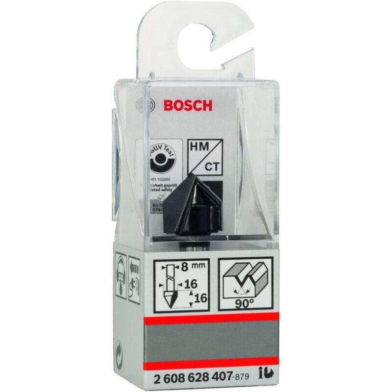 

BOSCH 2608628407 Fresa ranuras en V 8 mm D1 16 mm L 16 mm G 45 mm 90°