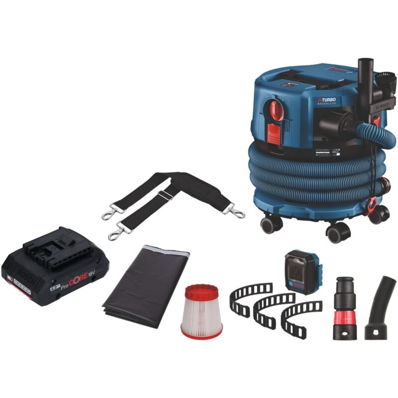 Bosch gas 18V-12 mc Professional Aspirateur à batterie biturbo Brushless + 1x batterie ProCore 4,0 Ah + accessoires - sans chargeur