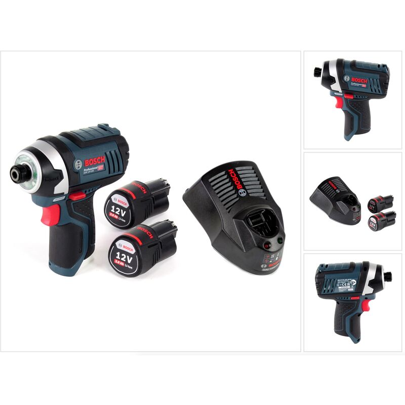 Bosch GDR 12V-105 Professional Avvitatore ad impulsi a batteria + 2x Batterie GBA 12 V 3,0 Ah + Caricabatterie GAL 1230