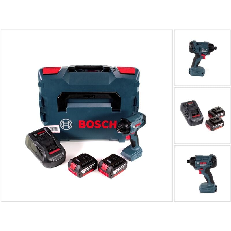 Bosch GDR 18 V-160 Visseuse à chocs sans fil 1/4 Six pans creux + Coffret L-Boxx + 2x Batteries Bosch 3,0 Ah + 1x Chargeur Bosch GAL 1880 CV