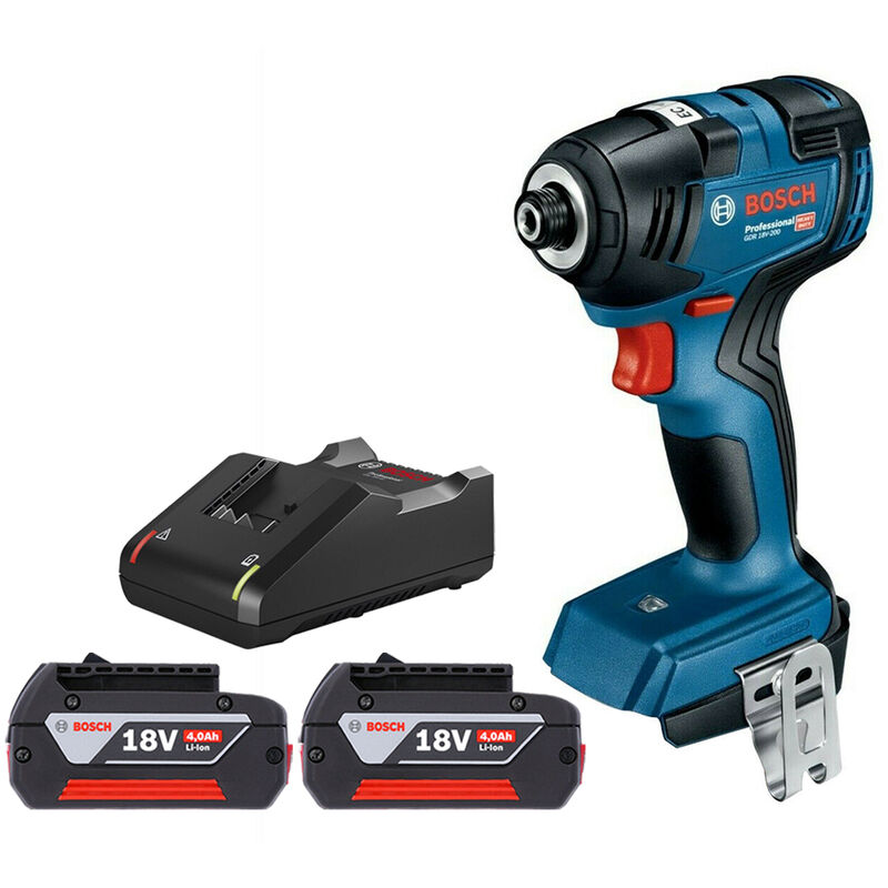 Bosch - GDR 18V-200 18V Cordless Brushless 1/4' Impact Driver With 2 x 4.0Ah Batteries & Charger