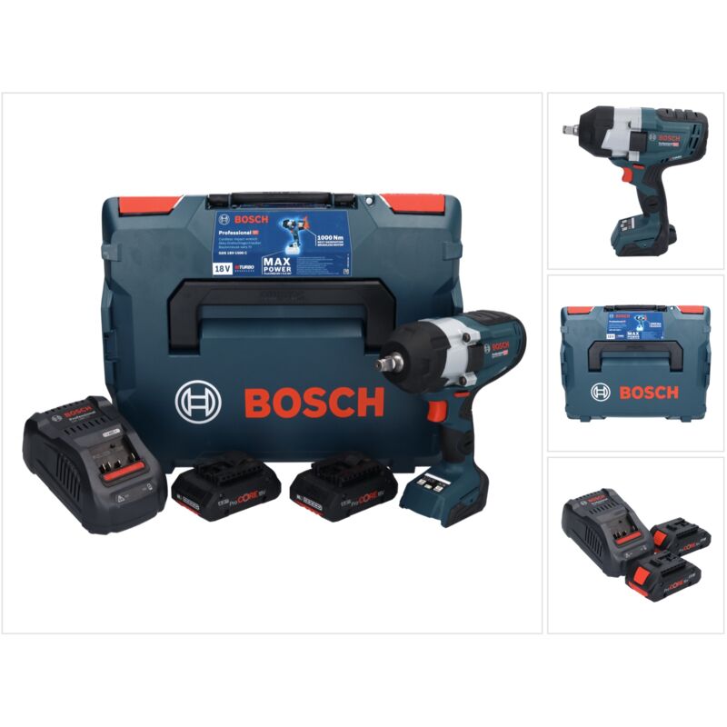 Bosch GDS 18V-1000 C Professional Visseuse à chocs sans fil 18 V 1000 Nm BITURBO Brushless + 2x batterie ProCORE 4,0 Ah + chargeur + GCY 42 Bluetooth