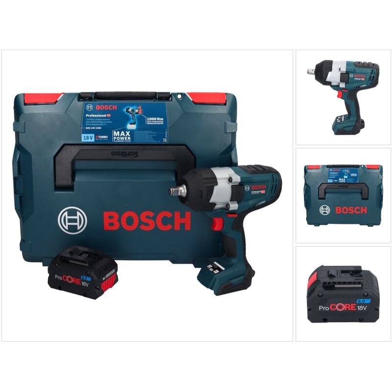 Bosch gds 18V-1000 Professional Visseuse à chocs sans fil 18 v 1000 Nm biturbo Brushless + 1x batterie ProCORE 8,0 Ah + L-Boxx - sans chargeur