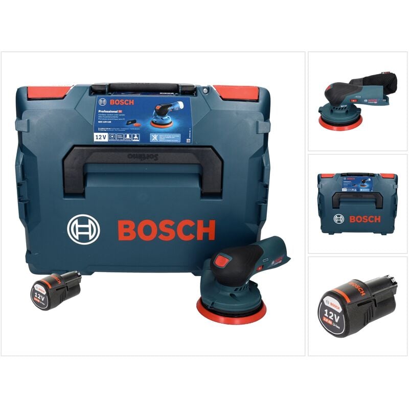 Bosch gex 12V-125 Professional Ponceuse excentrique sans fil 12 v 125 mm brushless + 1x Batterie 3,0 Ah + L-Boxx - sans chargeur