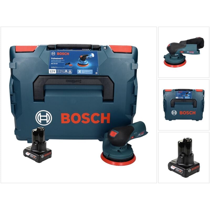 Bosch GEX 12V-125 Professional Ponceuse excentrique sans fil 12 V 125 mm brushless + 1x Batterie 6,0 Ah + L-Boxx - sans chargeur