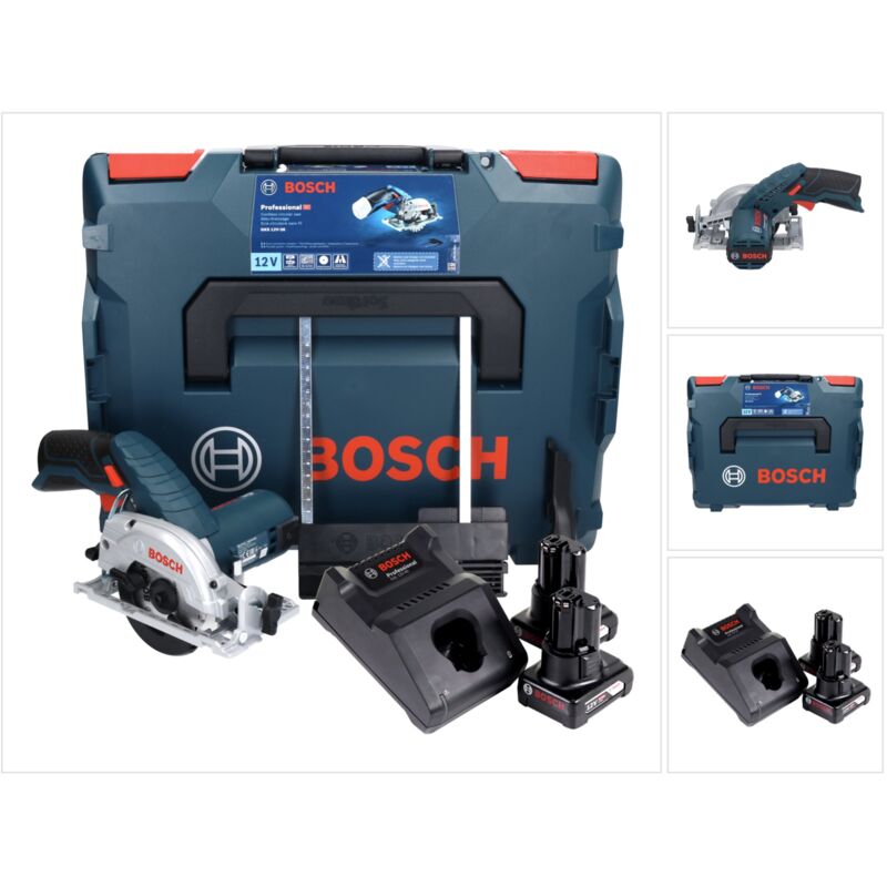 Gks 12V-26 Professional Scie circulaire sans fil 85mm avec boîtier L-Boxx + 2x Batteries gba 6,0 Ah + Chargeur rapide gal 1230 cv - Bosch