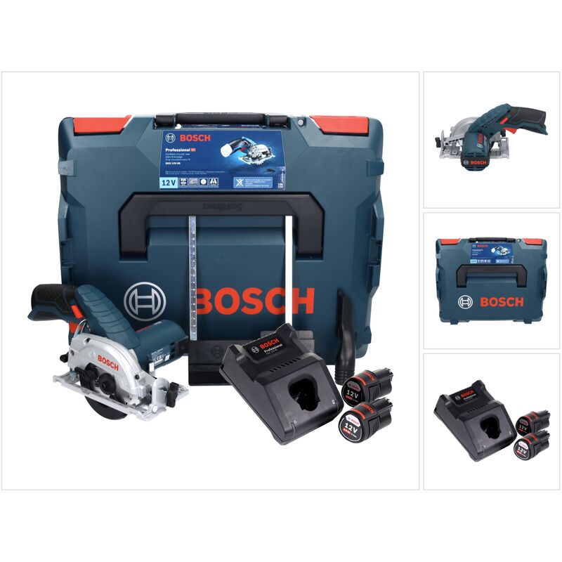 Gks 12V-26 Professional Scie circulaire sans fil 85mm avec boîtier L-Boxx + 2x Batteries gba 3,0 Ah +Chargeur gal 1230 cv - Bosch