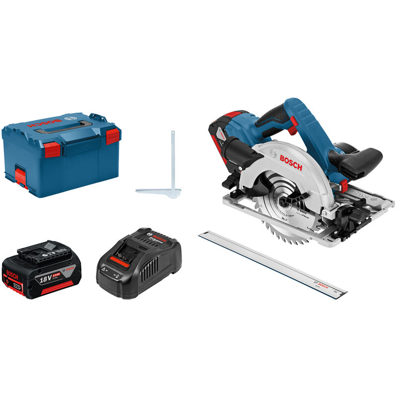 

Bosch GKS 18V-57 G 18V Litio-Ion Batería Juego de Sierra circular incl. carril guía (2x baterías 5.0Ah) en L-Boxx - 165mm