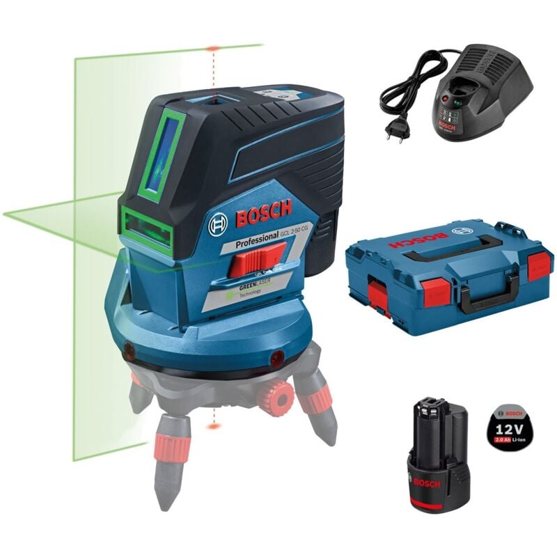 Laser combiné gcl 2-50 cg Bosch avec batterie 1x 2,0Ah en kit + chargeur + l-boxx taille 2