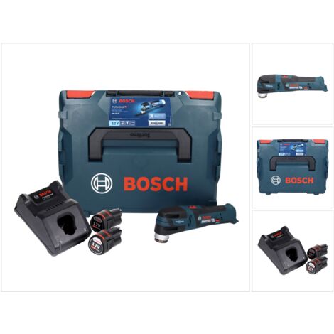 Bosch GOP 12V-28 Professional Découpeur-Ponceur sans fil Brushless avec Starlock + Coffret de Transport L-Boxx + 2x Batteries GBA 3,0 Ah + Chargeur GAL 1230 CV