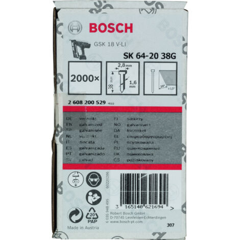 Clous galvanisés SK64-20 G 38mm – Lot de 2000 pièces – Pour fixation discrète et durable – Compatible cloueuse Bosch GSK 18 V-Li – 2608200529