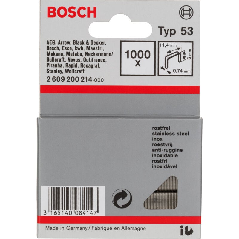 

2609200214 Grapa de alambre fino tipo 53, inoxidable Modelo 53 - Bosch