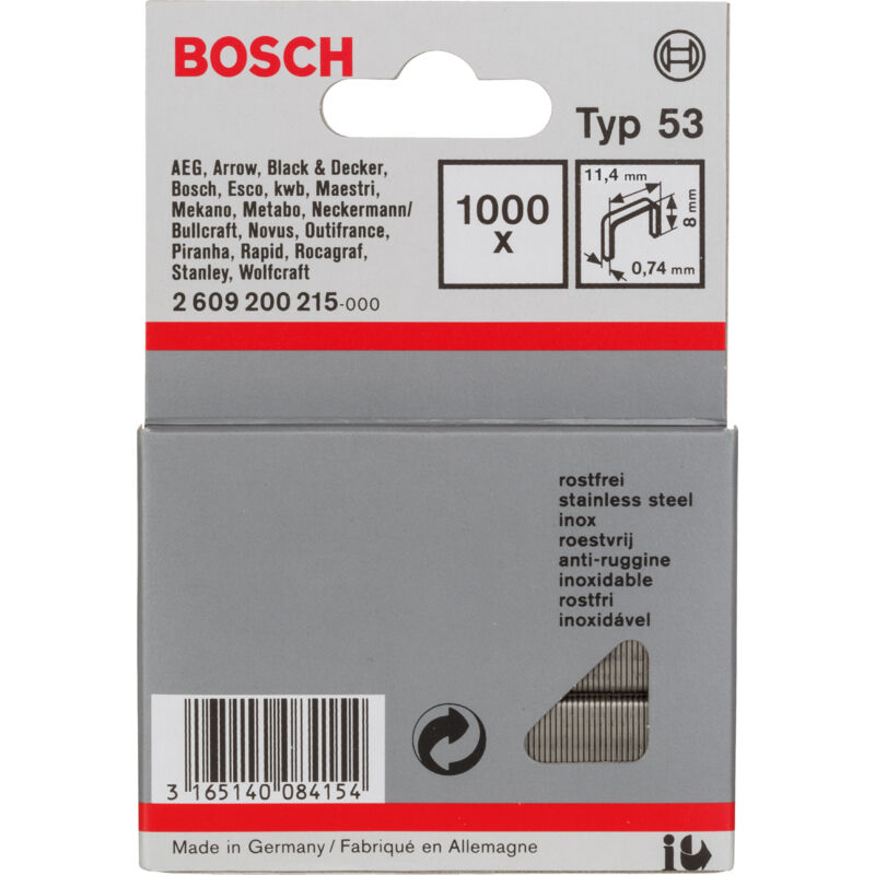 

2609200215 Grapa de alambre fino tipo 53, inoxidable Modelo 53 - Bosch