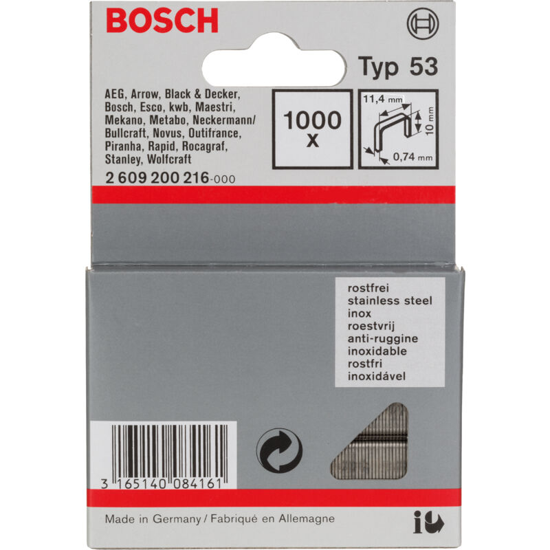

2609200216 Grapa de alambre fino tipo 53, inoxidable Modelo 53 - Bosch