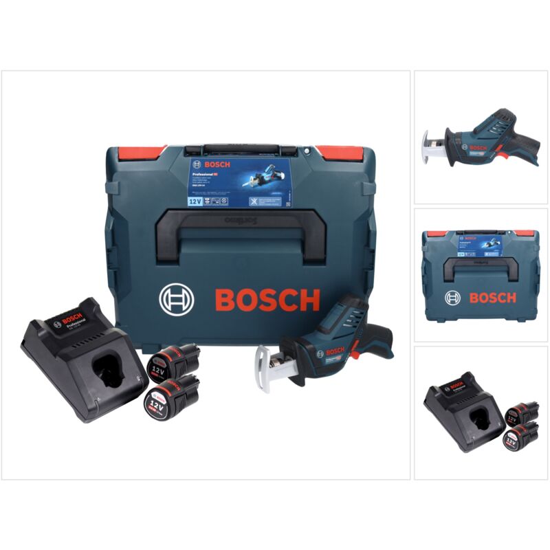 Bosch GSA 12V-14 Professional Sega universale a batteria in valigetta L-Boxx + 2x Batterie GBA 12 V 3,0 Ah + Caricabatterie rapido GAL 1230 CV