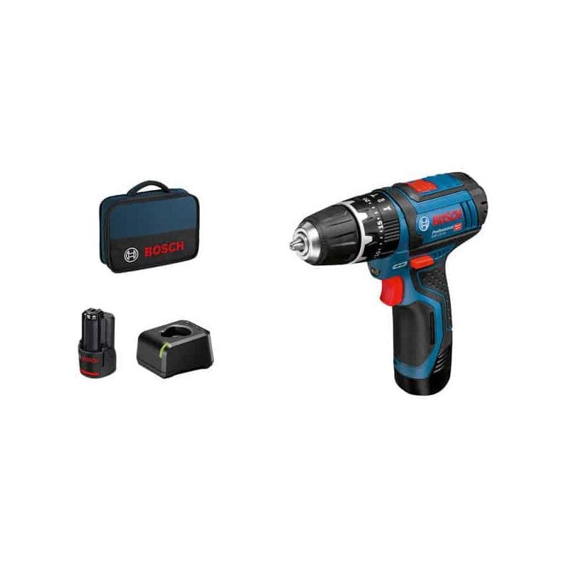 Perceuse visseuse à percussion gsb 12V-15 Bosch avec 2 batteries 12V 2.0Ah - chargeur - sacoche - 06019B690H