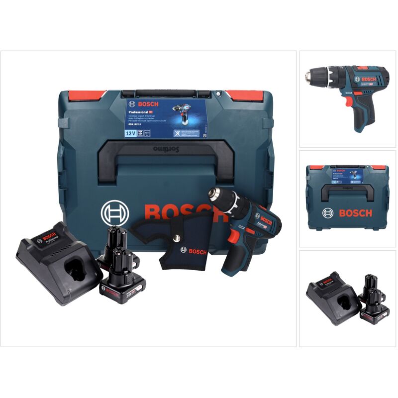 Bosch Professional - Bosch gsb 12V-15 Professional Perceuse-visseuse à percussion sans fil 12 v 30 Nm + 2x batterie 6,0 Ah + chargeur + L-Boxx