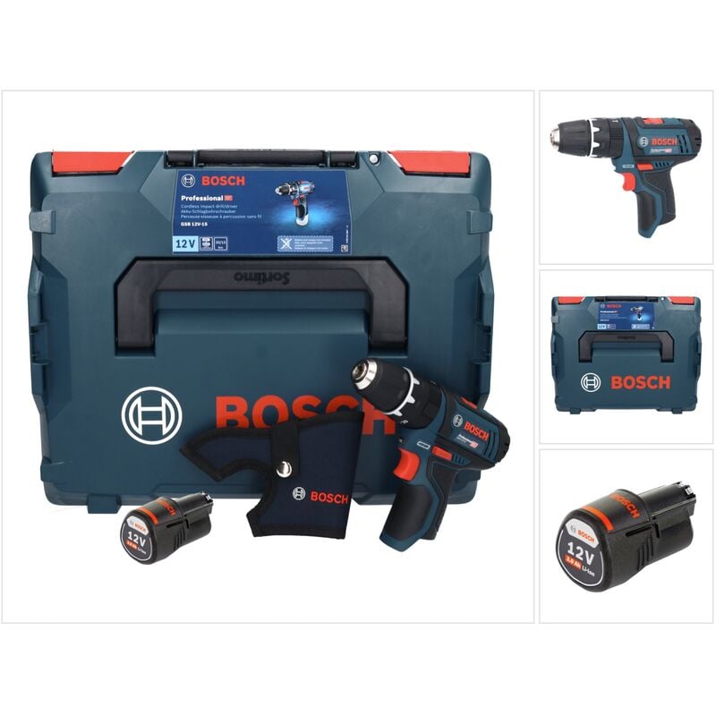 Bosch GSB 12V-15 Professional Perceuses-visseuses à percussion sans fil Solo + 1 x GBA 12 V 3,0 Ah Batterie + Coffret L-Boxx - sans Chargeur
