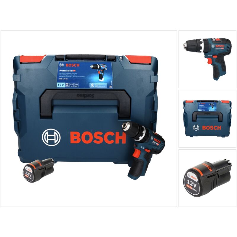 Bosch GSB 12V-35 Perceuse-visseuse à percussion sans fil Professional 12 V 35 Nm brushless + 1x Batterie 3,0 Ah + Coffret L-Boxx - sans chargeur