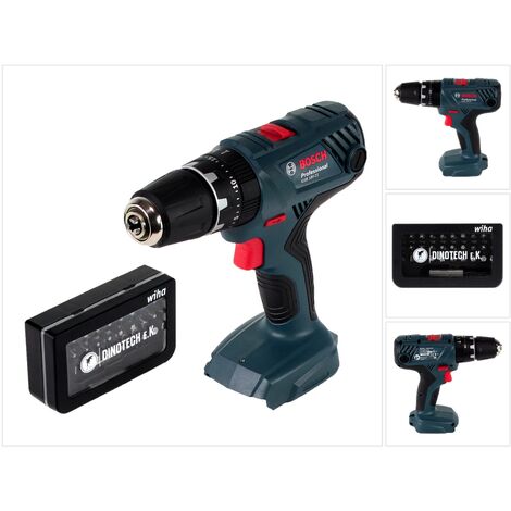 Bosch GSB 18V-21 Professional Taladro atornillador percutor a batería 18V / 55Nm + Juego de puntas Wiha Dinotech Edition 31 piezas - Sin batería, sin cargador incluidos