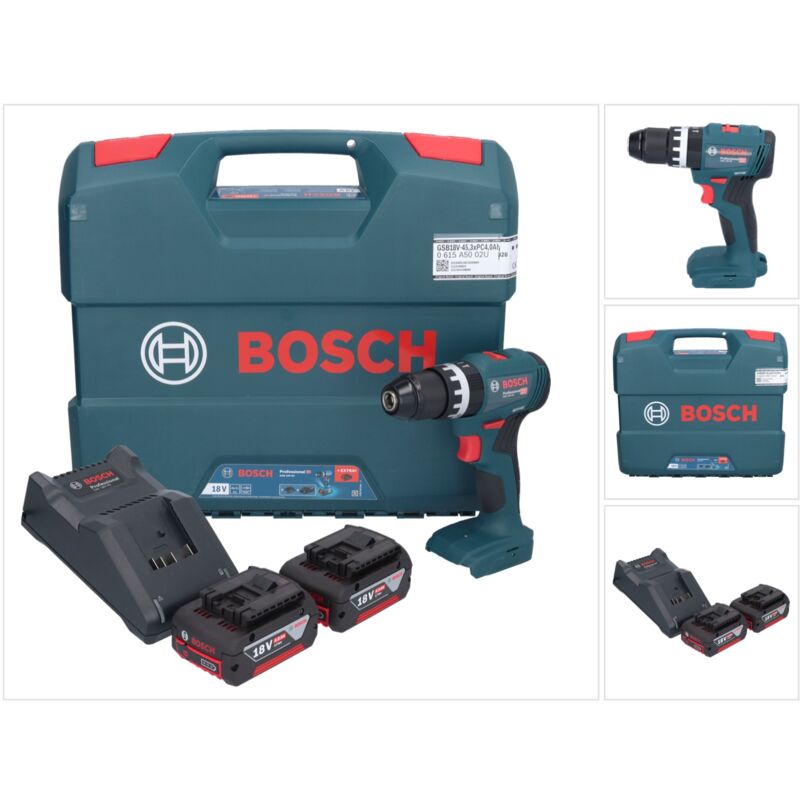 Image of Bosch GSB 18V-45 Professional 18 V 45 Nm Brushless trapano avvitatore a percussione senza filo + 2 batterie da 4,0 Ah + caricabatterie + L-Case