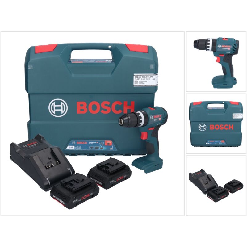 Image of Bosch GSB 18V-45 Professional 18 V 45 Nm Brushless trapano avvitatore a percussione senza filo + 2x batteria ProCORE 4,0 Ah + caricabatterie + L-Case