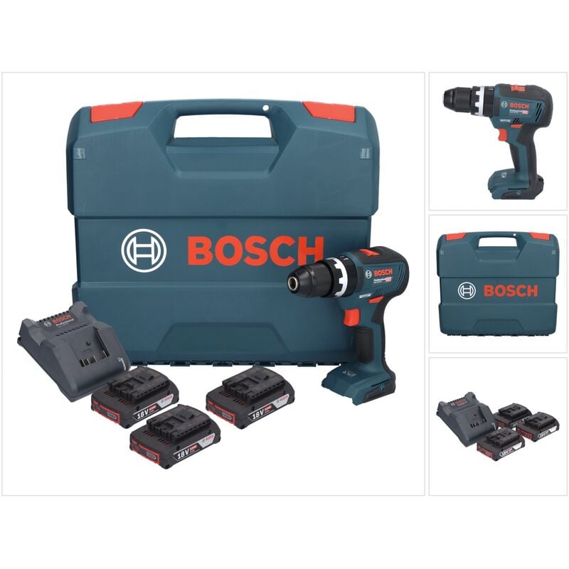 Bosch - gsb 18V-55 Professional Perceuse-visseuse à percussion sans fil 18 v 55 Nm Brushless ( 0615990M5V ) + 3x batterie 2,0 Ah + chargeur + Coffret