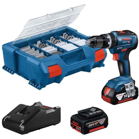 Bosch GSB 18V-55 Trapano Avvitatore a Percussione 18V, 55 Nm, 2 Batterie 4Ah Valigetta L-Case