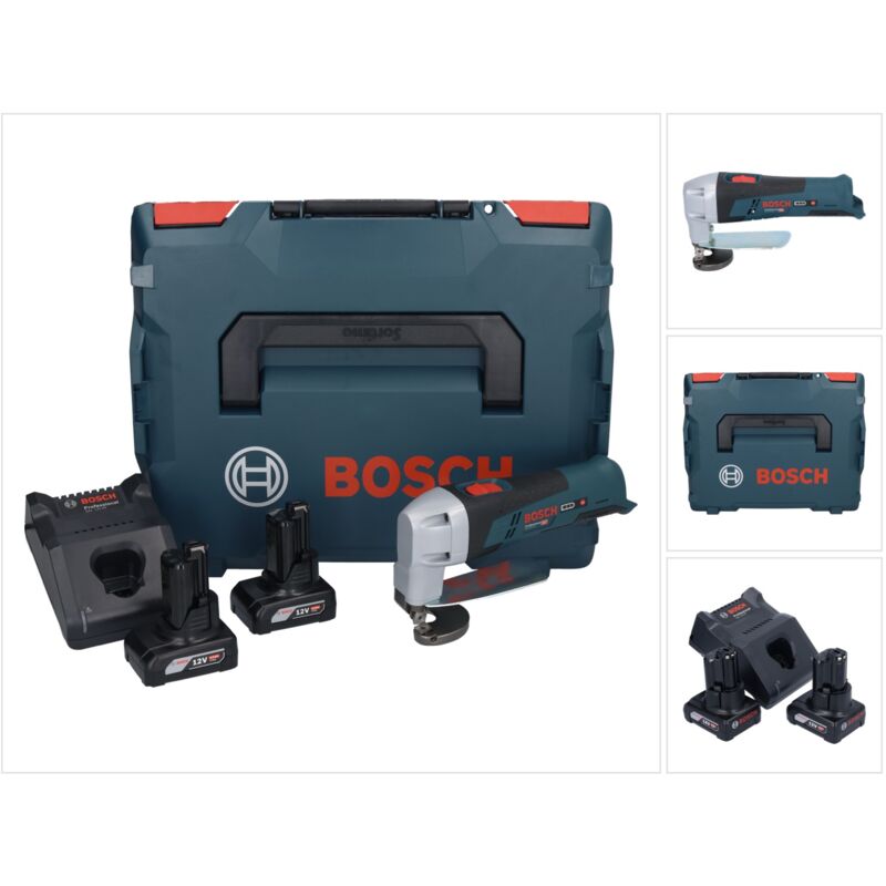 Bosch Professional - Bosch gsc 12V-13 Cisaille à tôle sans fil 12V avec clé à six pans + 2x Batteries 6,0 Ah + Chargeur + Coffret l-boxx