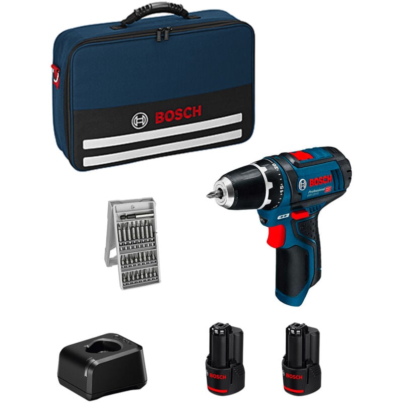 Perceuse visseuse 12V Bosch gsr 12V-15 - 2 batteries Li-Ion 2Ah + chargeur + coffret L-Boxx - 060186810H