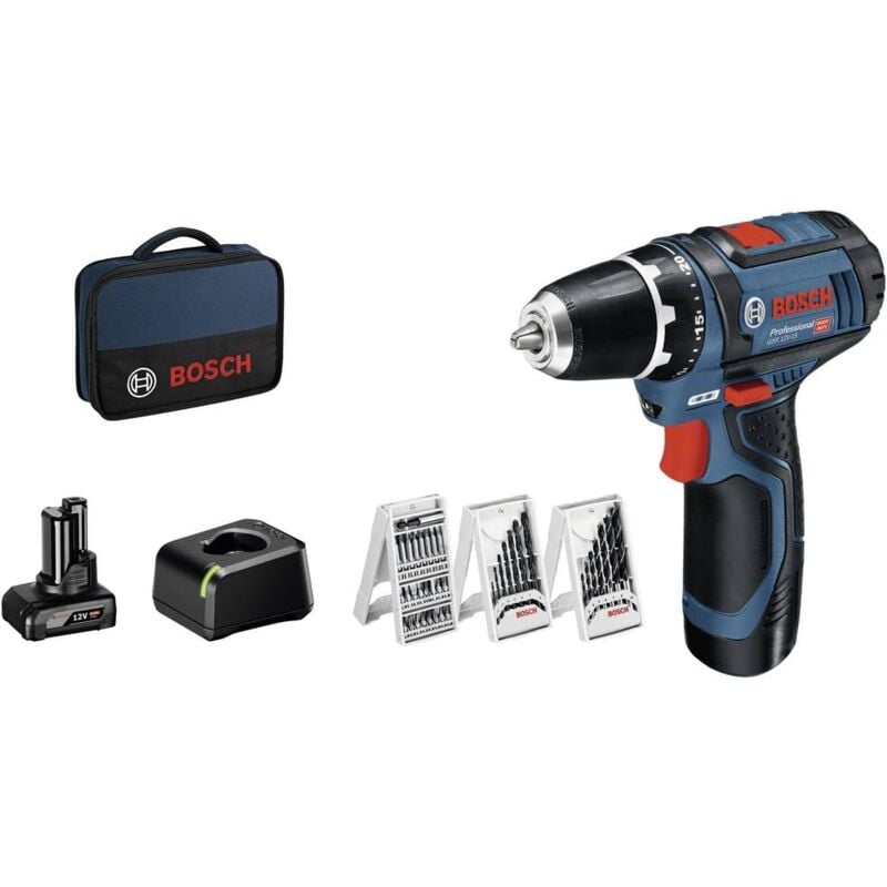 Bosch - Perceuse visseuse gsr 12V-15 set 2+4 Ah + 39 accessoires