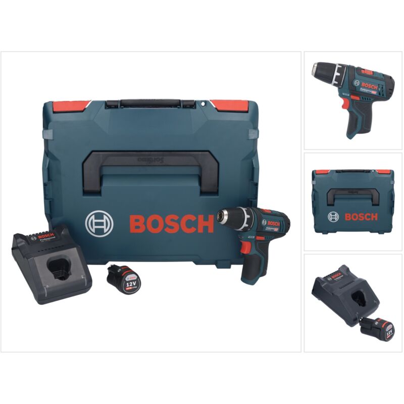 Bosch GSR 12V-15 Professional Trapano avvitatore a batteria 12V / 30 Nm in valigetta L-Boxx + 1x Batteria GBA 3,0 Ah + Caricabatterie GAL 1230 CV
