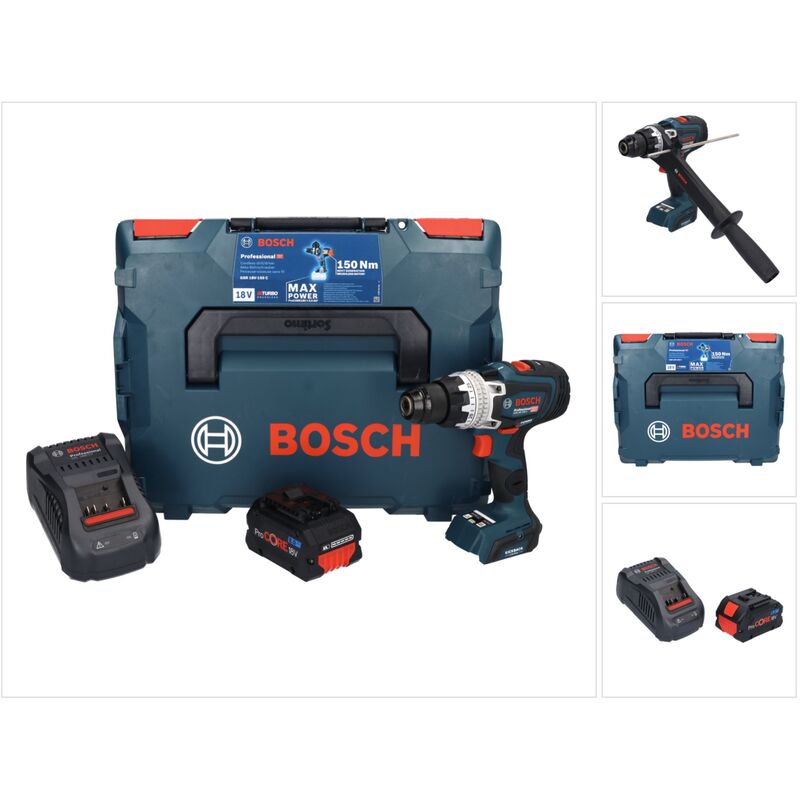 Bosch GSR 18V-150 C Professional Perceuse-visseuse sans fil 150Nm Biturbo Brushless 18V + 1x Batterie ProCORE 8,0Ah + Chargeur + Coffret L-Boxx