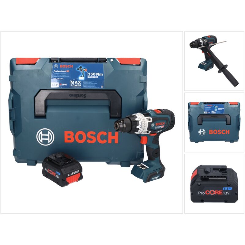 Bosch GSR 18V-150 C Professional Perceuse-visseuse sans fil 18 V 150 Nm Biturbo Brushless + 1x batterie ProCORE 5,5 Ah + L-Boxx - sans chargeur