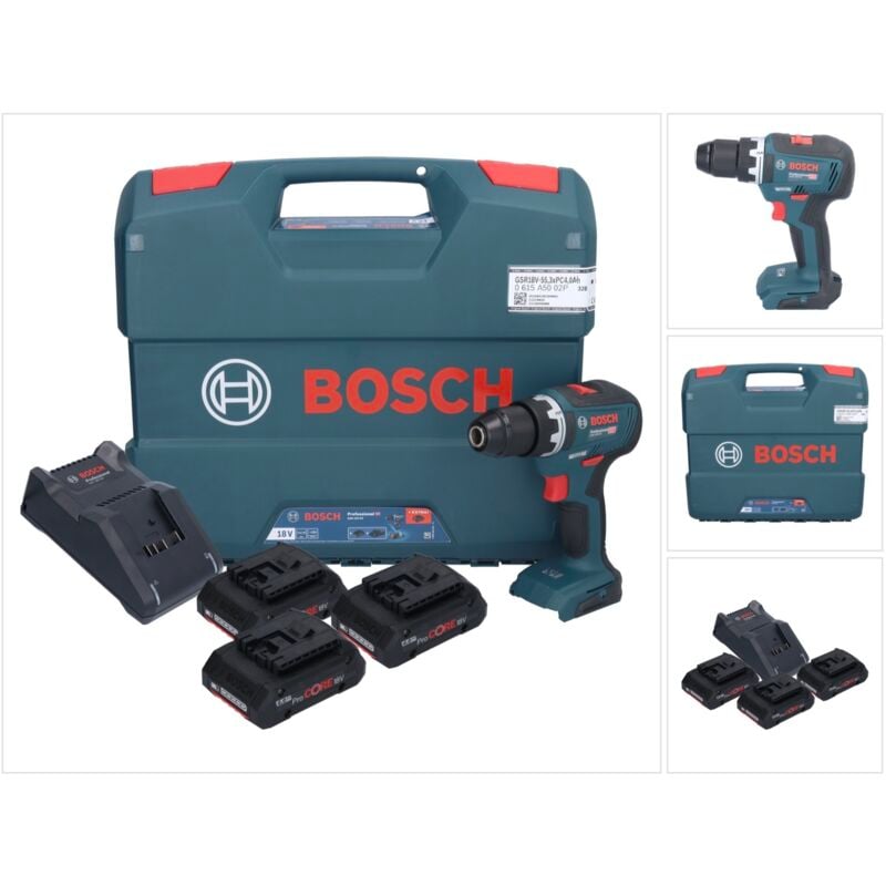 Perceuse-visseuse Bosch gsr 18V-55 - 0615A5002P Professional sans fil 18 v - 55 Nm Brushless + 3x batterie ProCORE 4,0 Ah + chargeur + l case