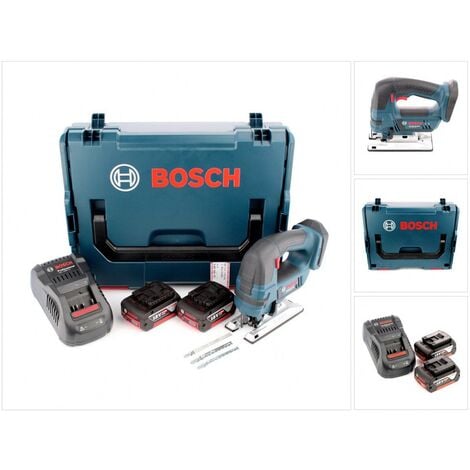 Bosch GST 18 V-Li B Professional Scie sauteuse sans fil avec boîtier L-Boxx + 2x Batteries GBA 5,0 Ah + Chargeur rapide GAL 1880 CV