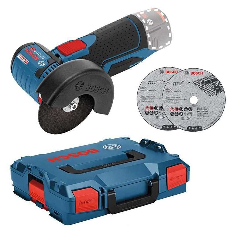 Bosch Professional 12V System meuleuse angulaire sans fil GWS 12V 76 2 disques à tronçonner Expert for Inox 1 disque à tronçonner Carbide Wheel 2 calages BOXX BOXX sans batt./chargeur